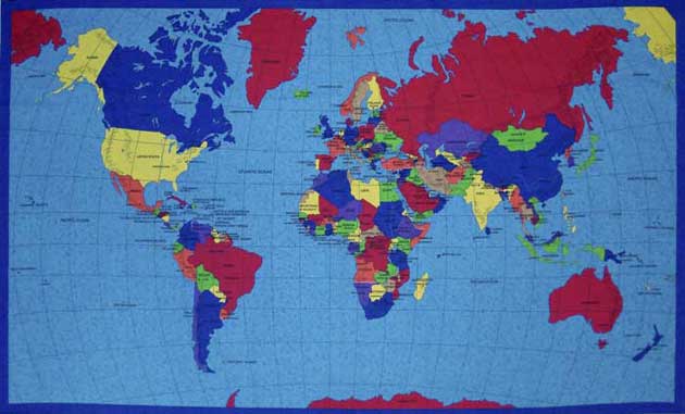 english world map cotton fabric panel